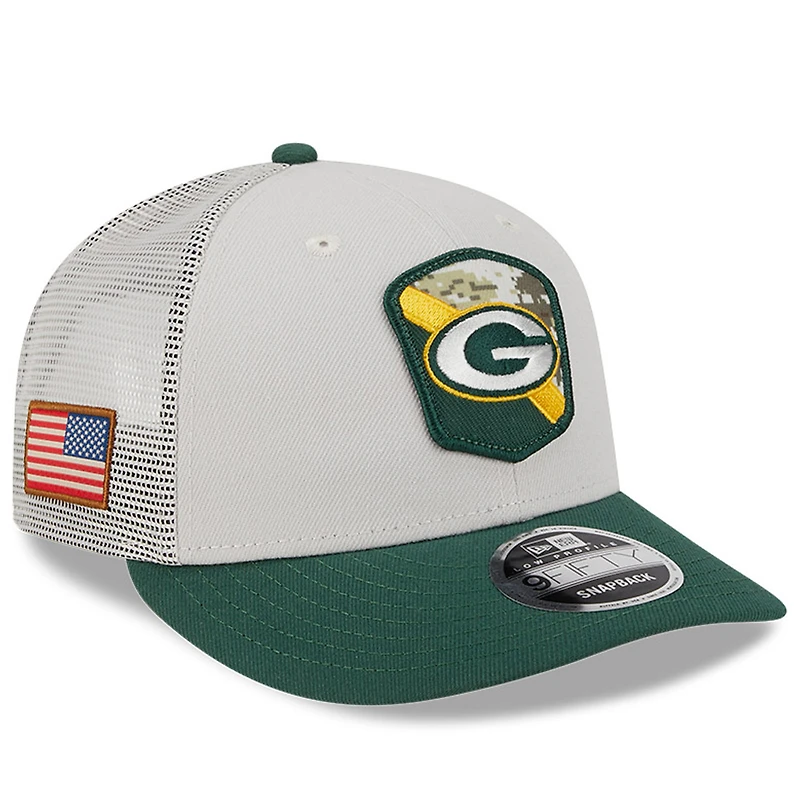 Casquette ajustée 59FIFTY Low Profile 59FIFTY pour hommes New Era Stone/Green Green Bay Packers 2023 Salute To Service