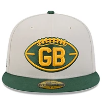 Casquette ajustée 59FIFTY historique New Era Stone/Green Green Bay Packers 2024 Sideline pour hommes