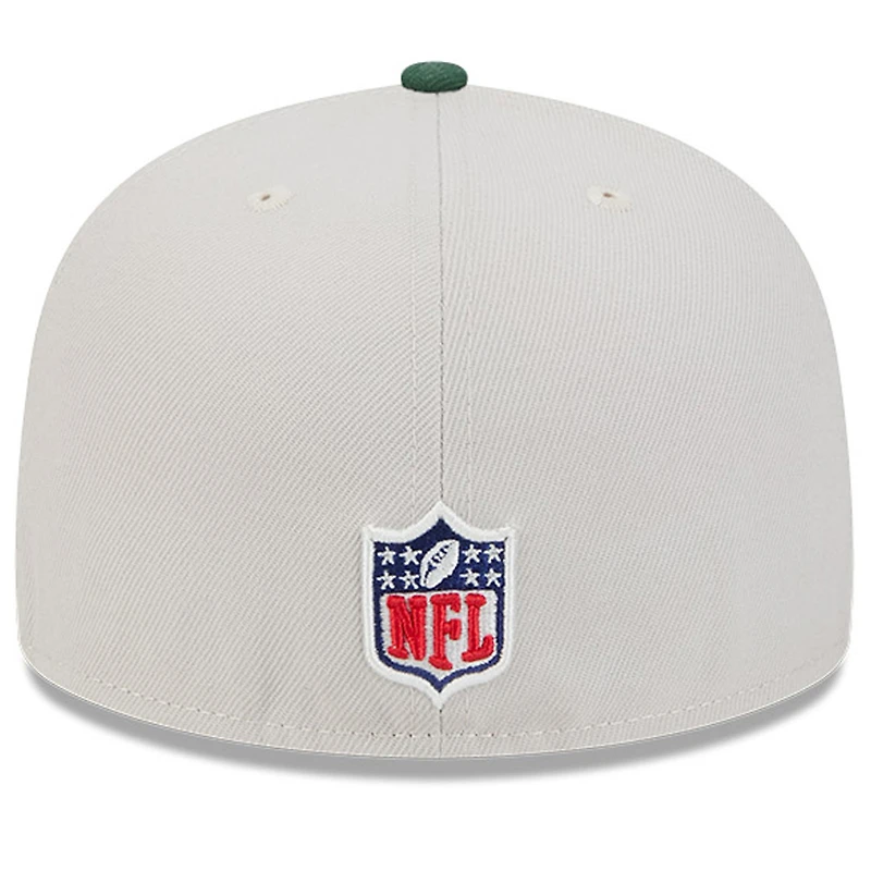 Casquette ajustée 59FIFTY historique New Era Stone/Green Green Bay Packers 2024 Sideline pour hommes