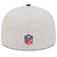 Casquette ajustée 59FIFTY historique New Era Stone/Green Green Bay Packers 2024 Sideline pour hommes