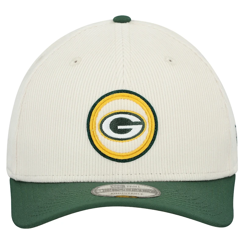 Men's New Era  Stone Green Bay Packers  Loyal Corduroy 9SEVENTY Adjustable Hat