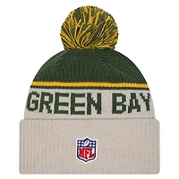 Men's New Era Stone Green Bay Packers Sideline Historic Cuffed Knit Hat with Pom