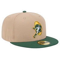 Men's New Era Tan Green Bay Packers  Throwback Logo Main 59FIFTY Fitted Hat