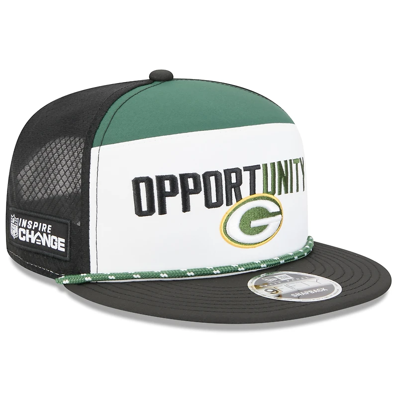 Casquette snapback New Era Green Bay Packers 2025 Inspire Change Split Panel 9FIFTY pour homme, blanche et noire