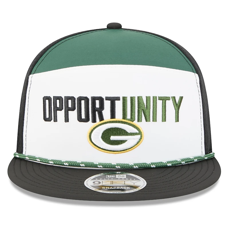 Men's New Era White/Black Green Bay Packers 2025 Inspire Change Split Panel 9FIFTY Snapback Hat