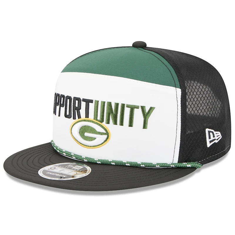 Casquette snapback New Era Green Bay Packers 2025 Inspire Change Split Panel 9FIFTY pour homme, blanche et noire