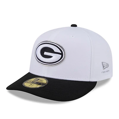 Casquette ajustée New Era 59FIFTY blanche et noire pour homme, Green Bay Packers, draft NFL 2026.