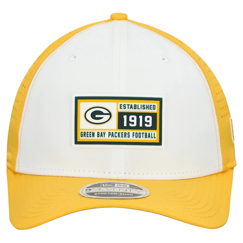 Men's New Era  White/Gold Green Bay Packers Established Patch 9SEVENTY Adjustable Hat