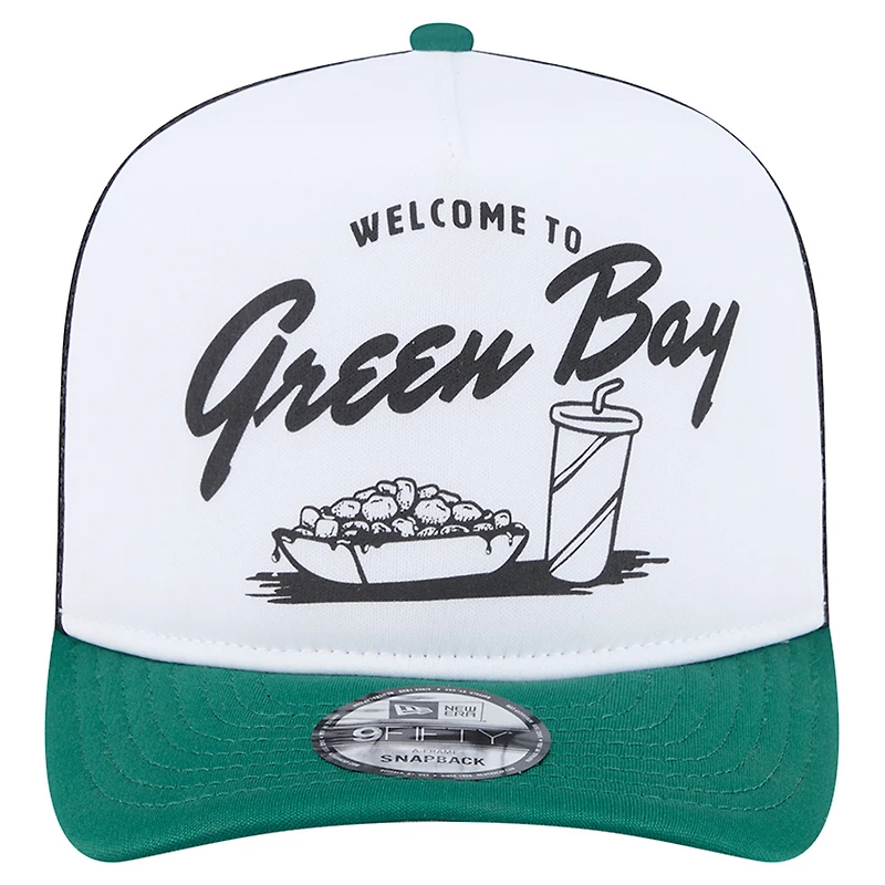 Men's New Era White/Green Green Bay Packers Foodie 9FIFTY A-Frame Trucker Snapback Hat