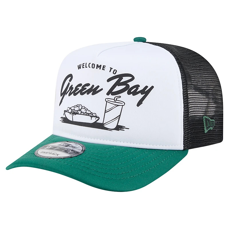 Men's New Era White/Green Green Bay Packers Foodie 9FIFTY A-Frame Trucker Snapback Hat