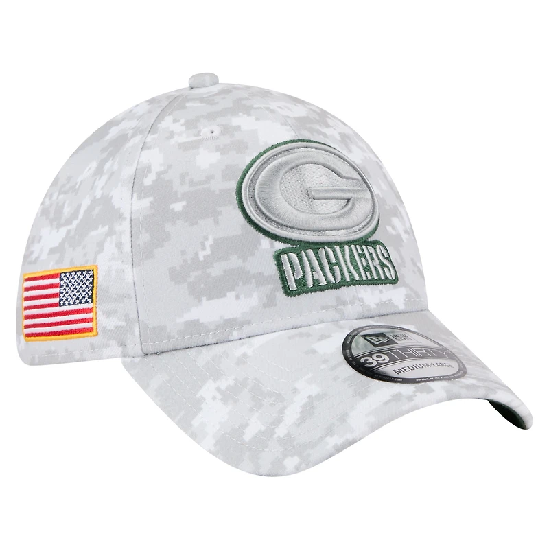 Men's New Era White Green Bay Packers 2025 Salute to Service Fan Pack 39THIRTY Flex Hat