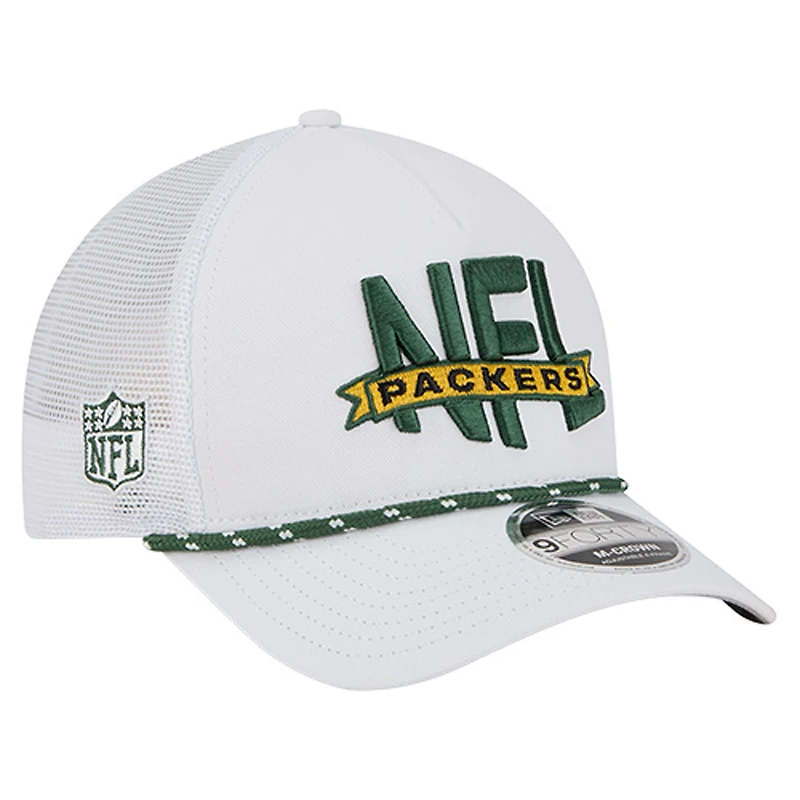 Men's New Era White Green Bay Packers NFL 9FORTY A-Frame M-Crown Adjustable Trucker Hat