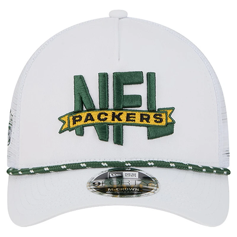 Men's New Era White Green Bay Packers NFL 9FORTY A-Frame M-Crown Adjustable Trucker Hat