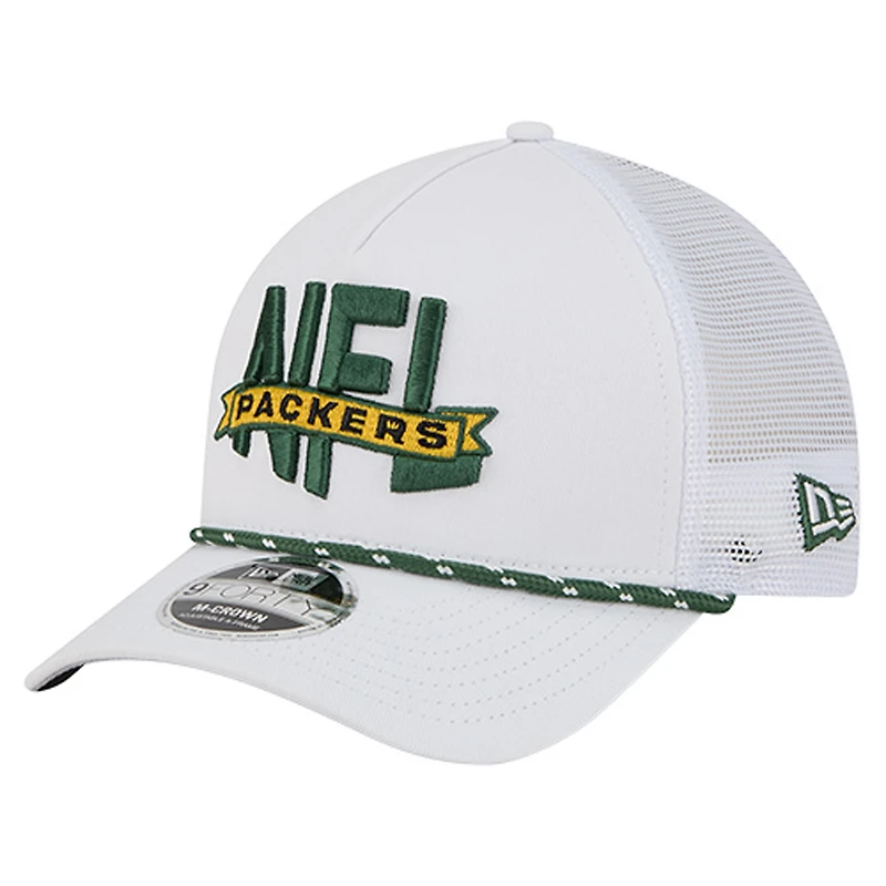 Men's New Era White Green Bay Packers NFL 9FORTY A-Frame M-Crown Adjustable Trucker Hat
