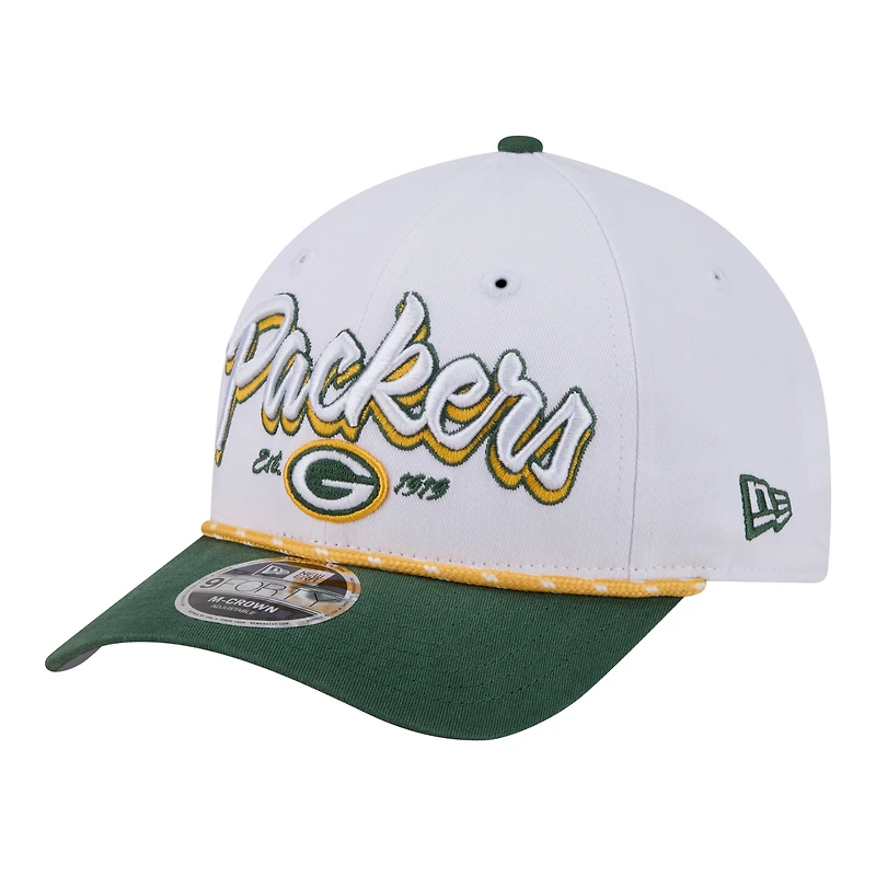 Men's New Era White Green Bay Packers Team Loyal A-Frame 9FORTY Adjustable Hat