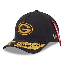 Men's New Era x Alpha Industries  Black Green Bay Packers A-Frame 9FORTY Adjustable Hat