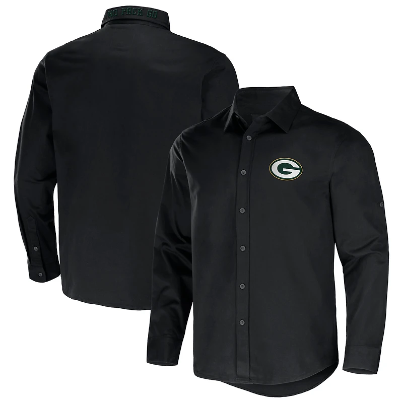 Collection NFL x Darius Rucker pour hommes par Fanatics Chemise boutonnée à manches longues en sergé convertible noire des Green Bay Packers