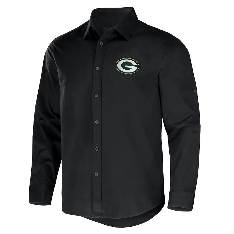 Collection NFL x Darius Rucker pour hommes par Fanatics Chemise boutonnée à manches longues en sergé convertible noire des Green Bay Packers