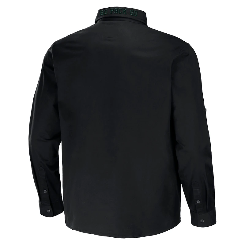 Collection NFL x Darius Rucker pour hommes par Fanatics Chemise boutonnée à manches longues en sergé convertible noire des Green Bay Packers