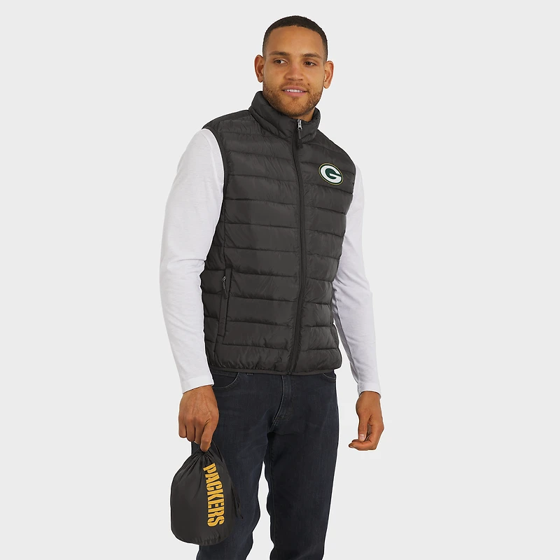 Gilet zippé pliable pour homme de la collection NFL x Darius Rucker par Fanatics, noir, des Green Bay Packers, avec sac voyage