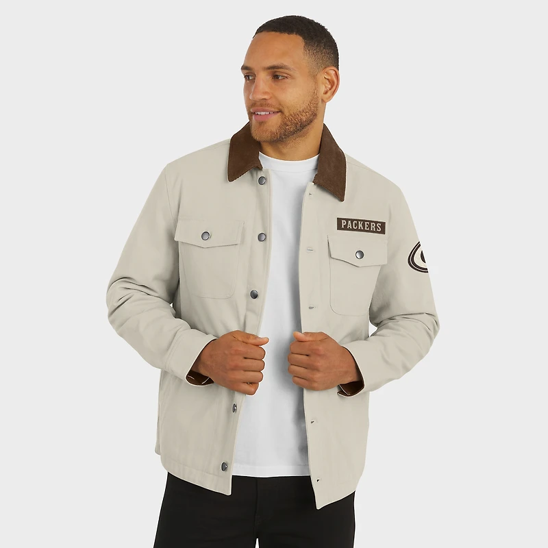 Men's NFL x Darius Rucker Collection by Fanatics Tan Green Bay Packers Midweight Canvas Full-Button Jacket
