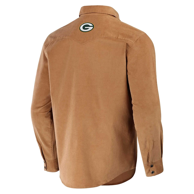 Chemise à boutons-pression complète pour homme de la collection NFL x Darius Rucker par Fanatics, couleur tan, des Packers Green Bay