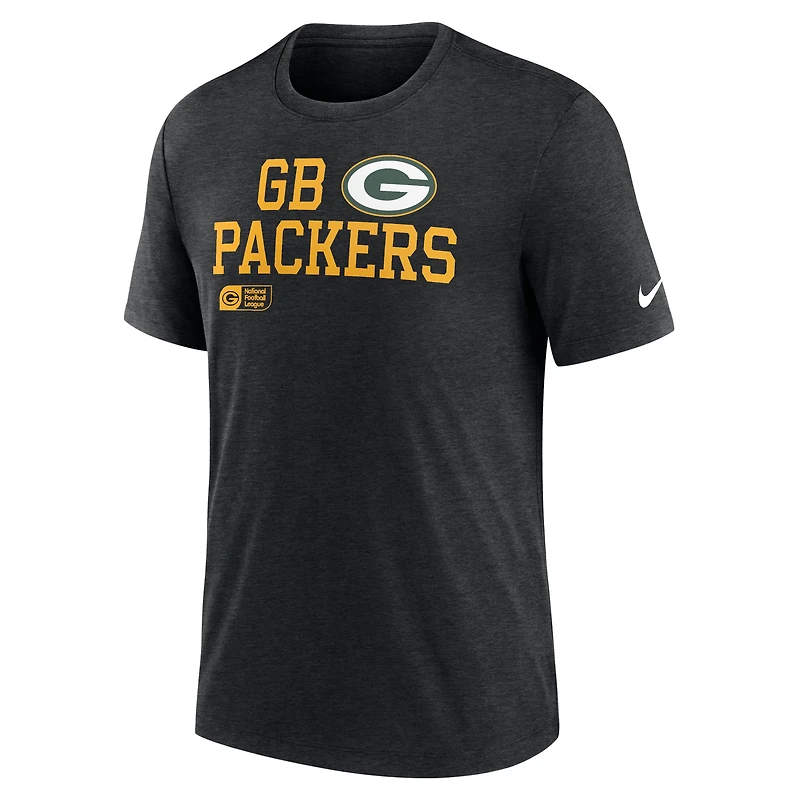 Men's Nike Black Green Bay Packers Overlap Lockup Tri-Blend T-Shirt