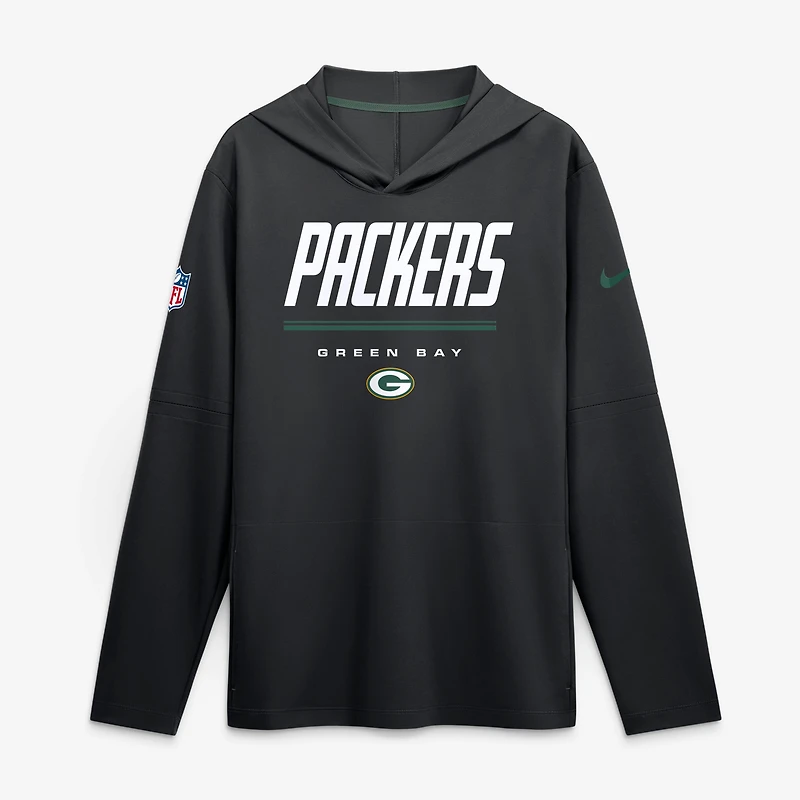 Men's Nike Green Bay Packers Sideline Lightweight Long Sleeve Hooded Dri-FIT Top