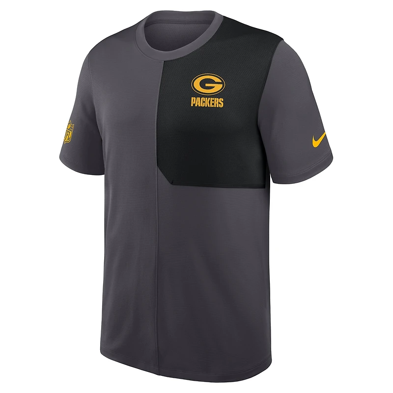 T-shirt d'entraîneur Nike Green Bay Packers Sideline UV Dri-Fit pour homme, gris, résistant aux