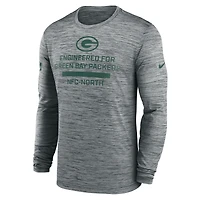 T-shirt Nike gris à manches longues Sideline Velocity Performance des Green Bay Packers pour homme