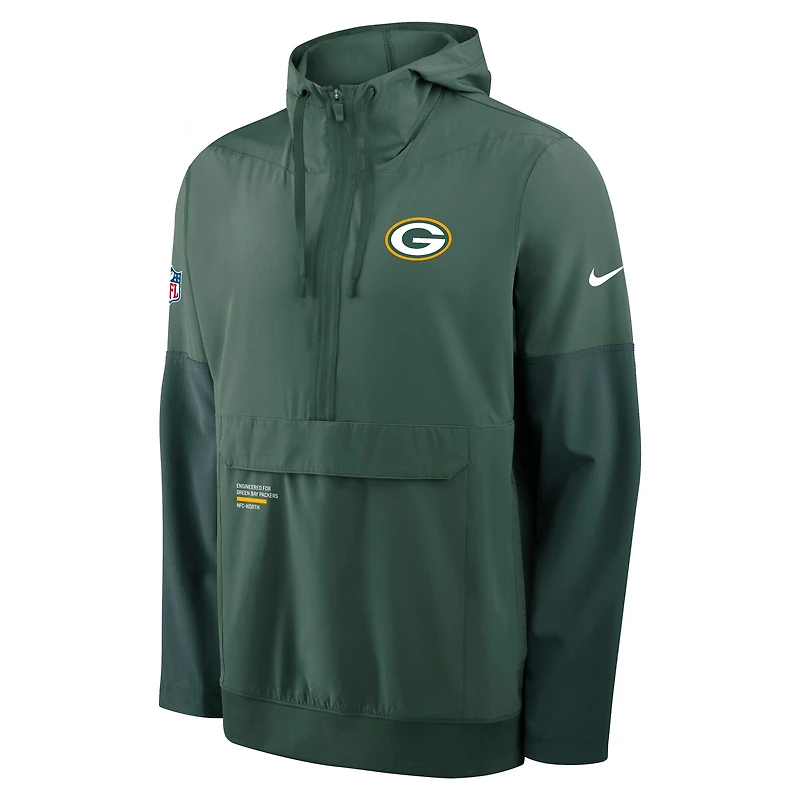 Veste à capuche Nike verte/vert forêt Green Bay Packers 2025 Sideline Coaches Anorak demi-zip pour homme