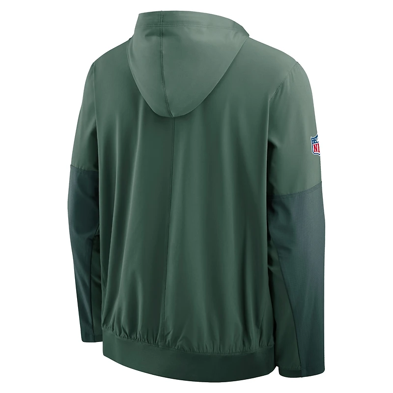 Men's Nike Green/Forest Green Bay Packers 2025 Sideline Coaches Anorak Half-Zip Hoodie Jacket