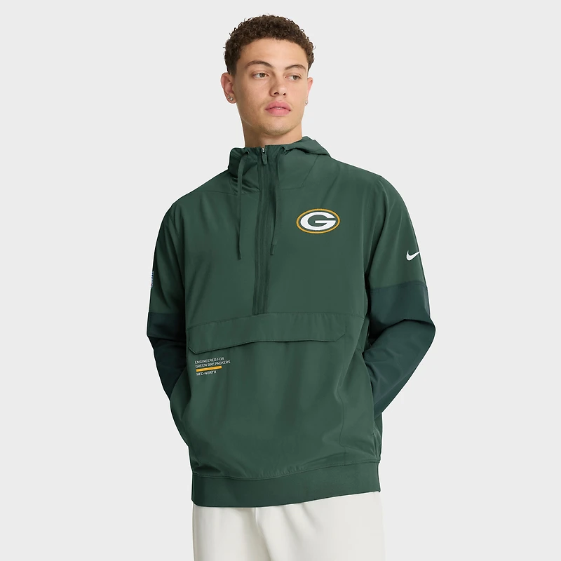 Veste à capuche Nike verte/vert forêt Green Bay Packers 2025 Sideline Coaches Anorak demi-zip pour homme