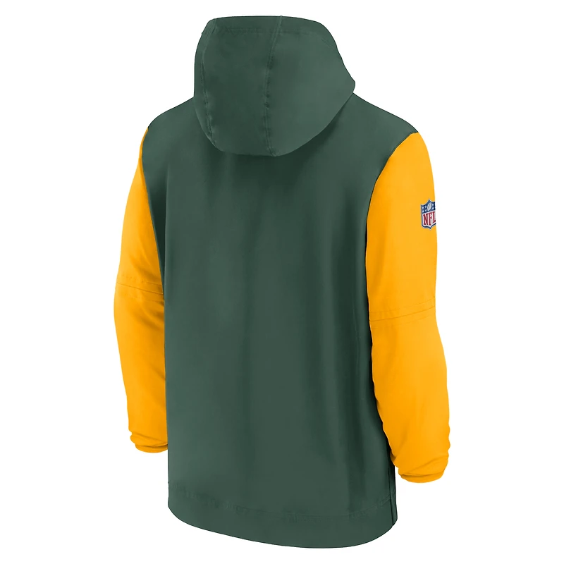 Men's Nike Green/Gold Green Bay Packers 2024/25 Sideline Pre-Game Player 1/2-Zip Hoodie Jacket