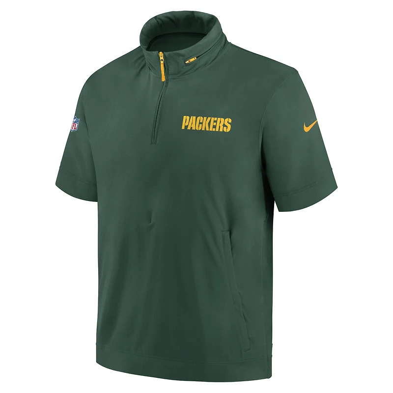 Veste à capuche manches courtes et demi-zip Nike Green Bay Packers 2024 Sideline Coach pour homme