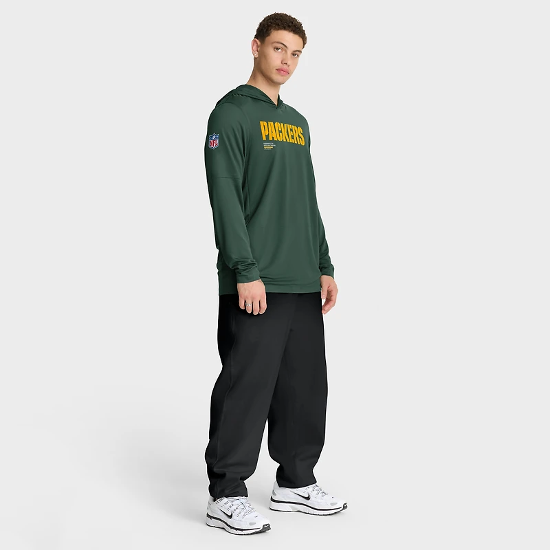 Men's Nike Green Bay Packers 2025 Sideline Pure Fury Dri-FIT Long Sleeve Hoodie T-Shirt