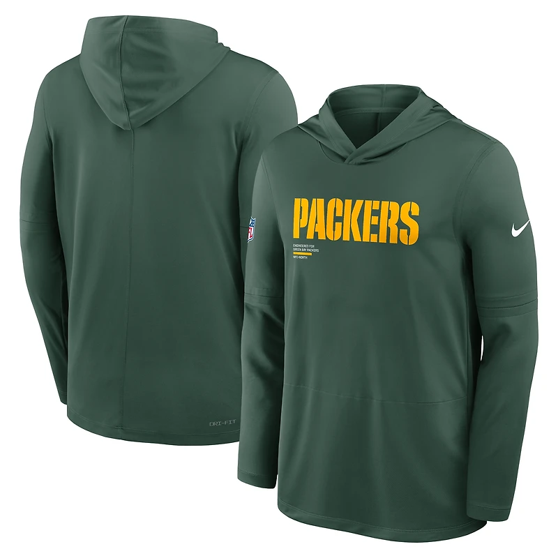 T-shirt à capuche manches longues Nike Green Bay Packers 2025 Sideline Pure Fury Dri-FIT pour homme