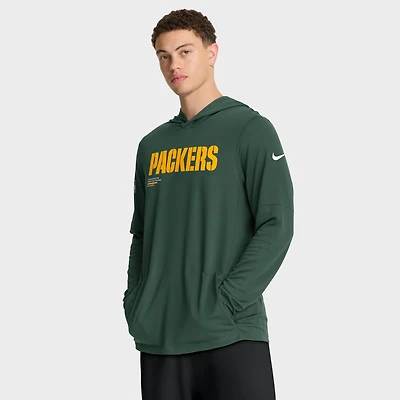 Men's Nike Green Bay Packers 2025 Sideline Pure Fury Dri-FIT Long Sleeve Hoodie T-Shirt