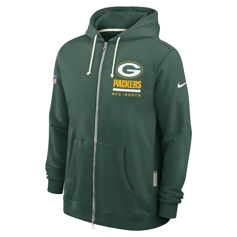 Sweat à capuche Nike Green Bay Packers 2025 Sideline Standard Issue Utility Player Dri-FIT entièrement zippé pour homme