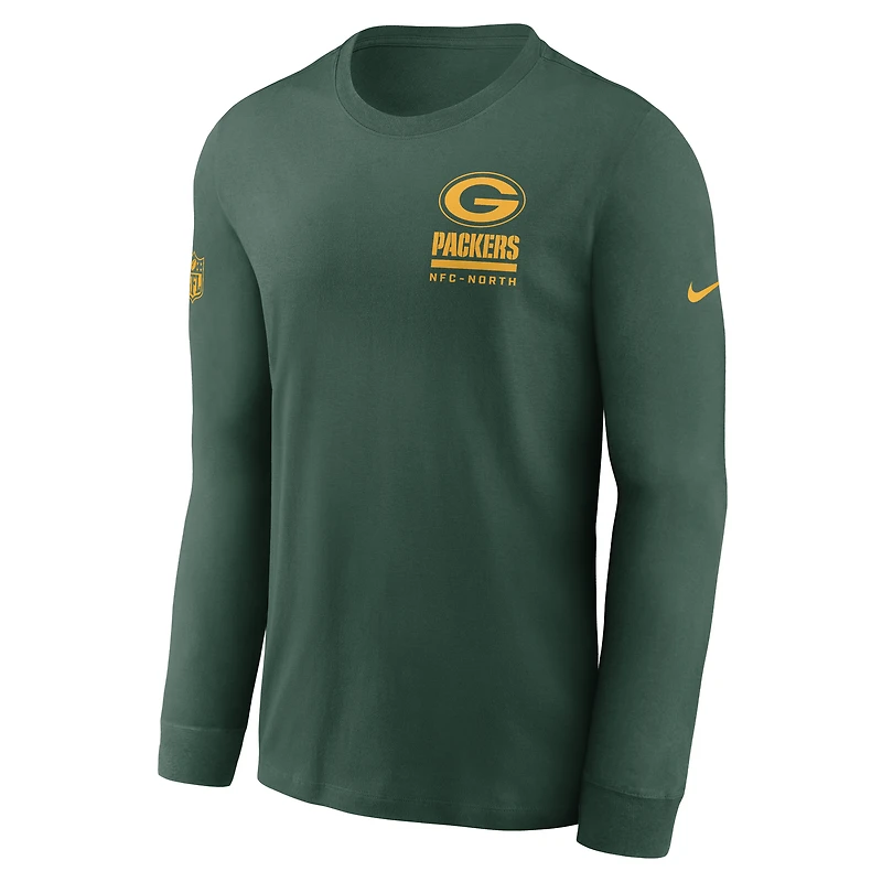 T-shirt Nike vert à manches longues pour homme, Green Bay Packers, Sideline Dri-FIT