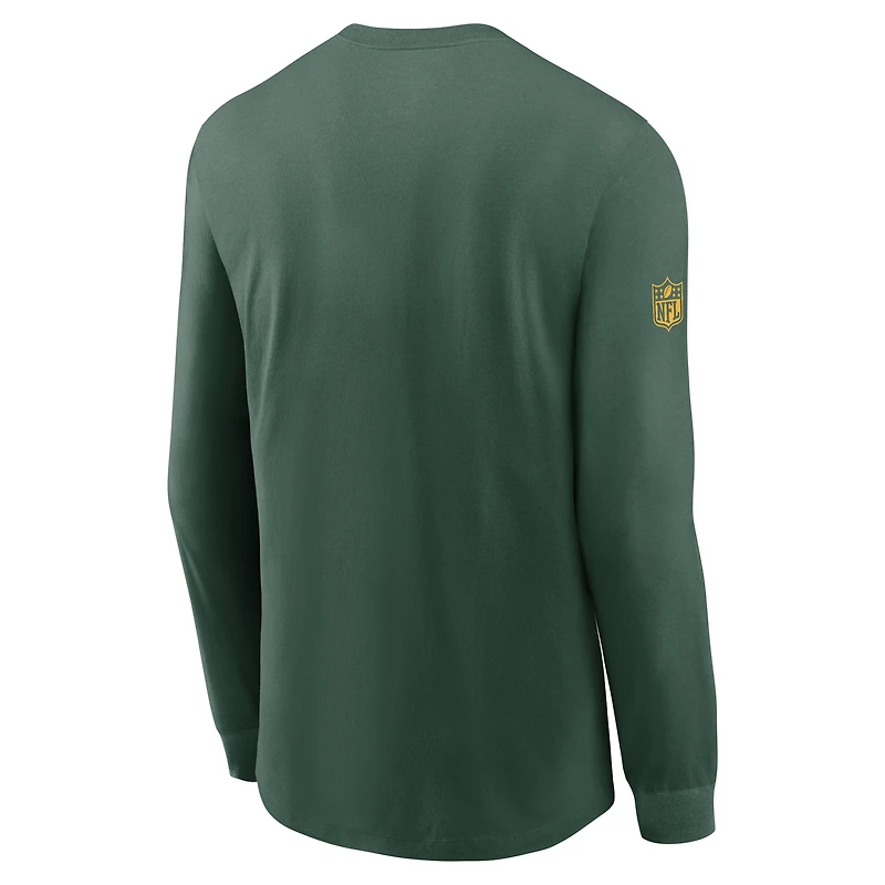 T-shirt Nike vert à manches longues pour homme, Green Bay Packers, Sideline Dri-FIT