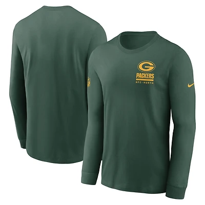 T-shirt Nike vert à manches longues pour homme, Green Bay Packers, Sideline Dri-FIT