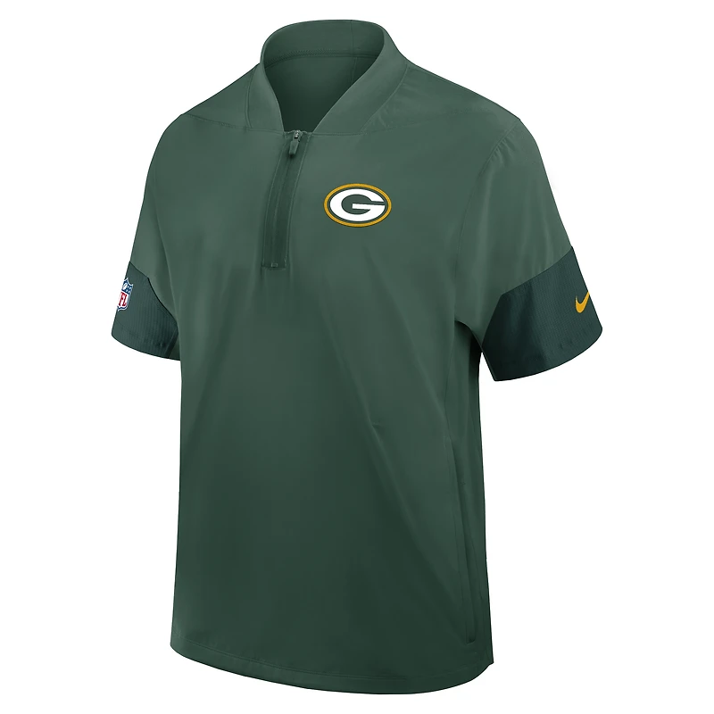 Men's Nike Green Bay Packers Sideline Short Sleeve Quarter-Zip Performance Coach Jacket