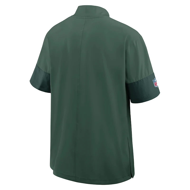 Men's Nike Green Bay Packers Sideline Short Sleeve Quarter-Zip Performance Coach Jacket