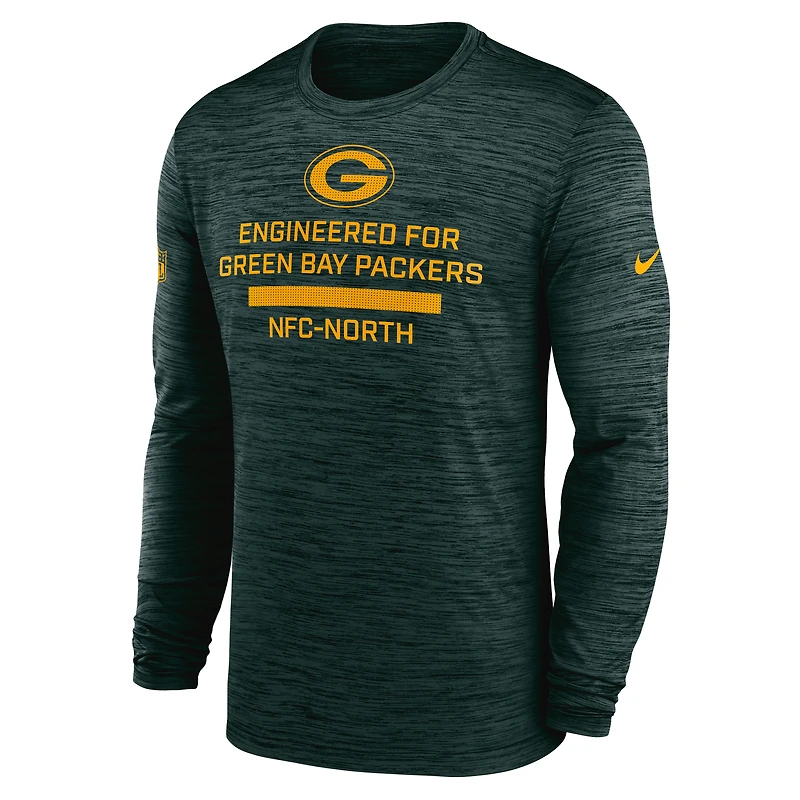 T-shirt Nike vert à manches longues Sideline Velocity Performance des Packers de Green Bay pour homme