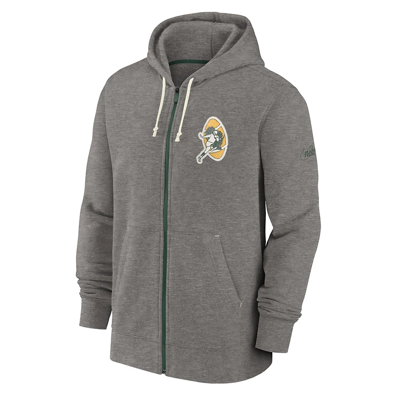 Men's Nike Heather Charcoal Green Bay Packers Historic Lifestyle Full-Zip Hoodie