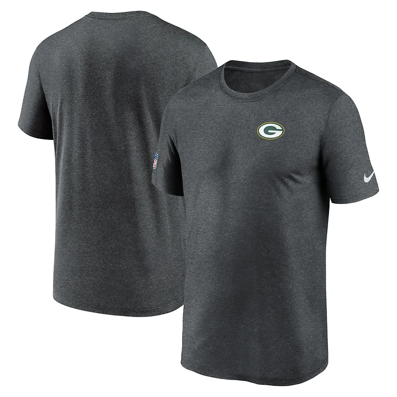 Men's Nike Heather Charcoal Green Bay Packers Sideline Legend Small Logo Dri-FIT T-Shirt