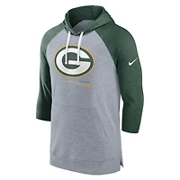 Men's Nike Heather Gray/Heather Green Bay Packers Raglan 3/4-Sleeve Pullover Hoodie
