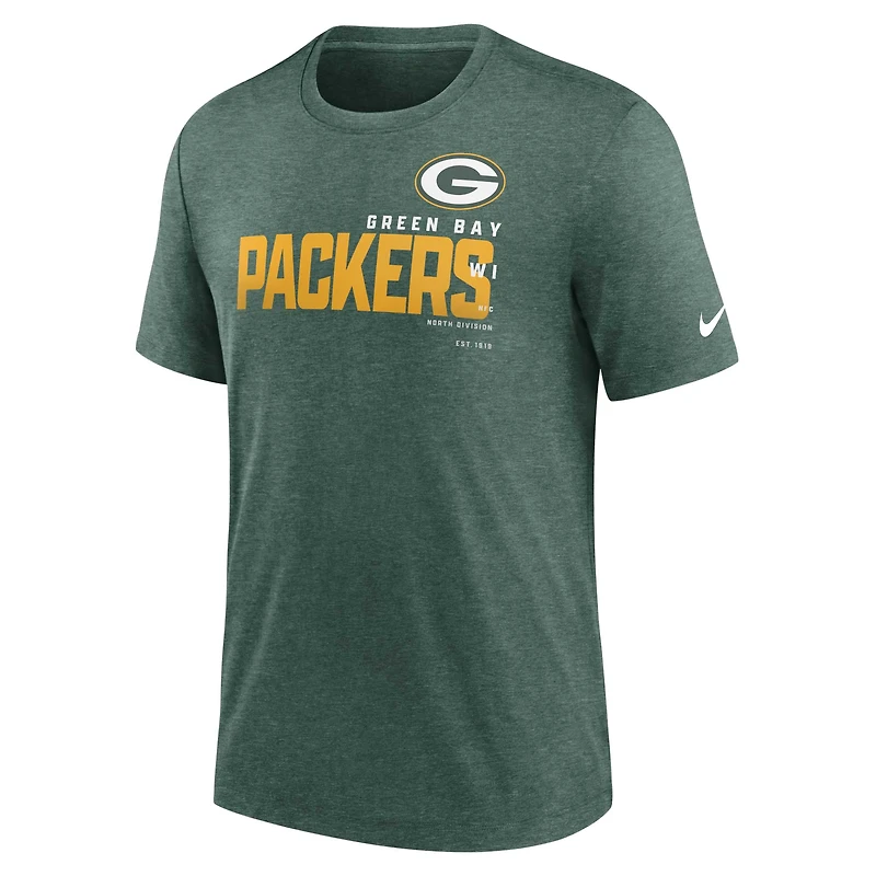 T-shirt Nike Green Bay Packers Wordmark Tri-Blend pour homme - Vert chiné
