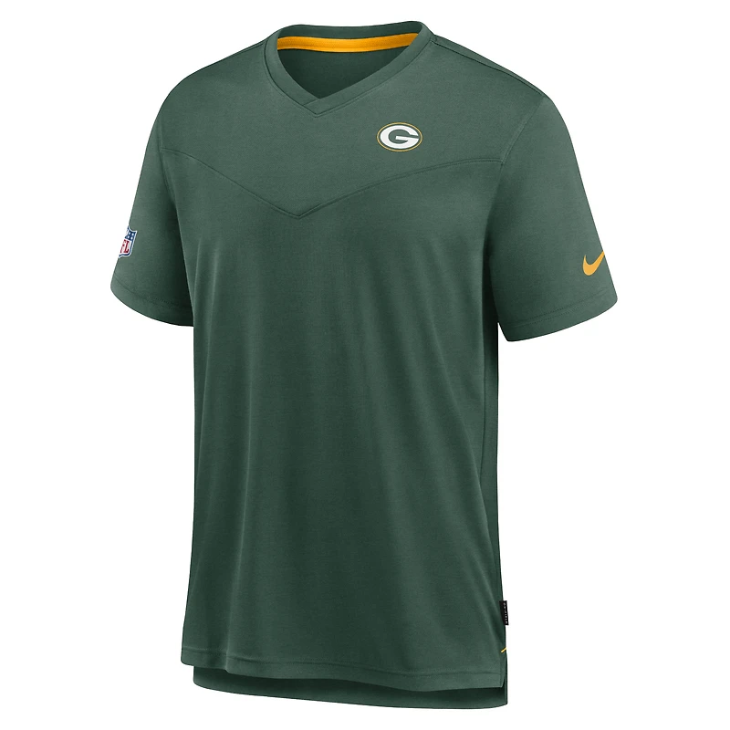 Men's Nike Heather Kelly Green Bay Packers Sideline Coach Chevron Lock Up Logo V-Neck Performance T-Shirt